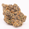 Side angle of Face on Fire THCa flower, highlighting its dense structure and resin-coated appearance