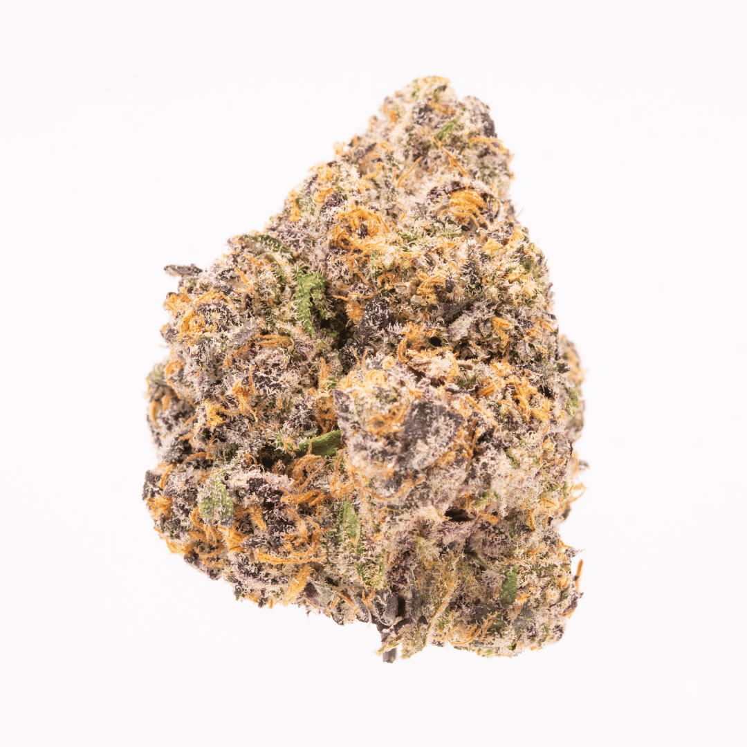 Full view of a Rainbow Runtz bud highlighting its vibrant trichomes and detailed structure.