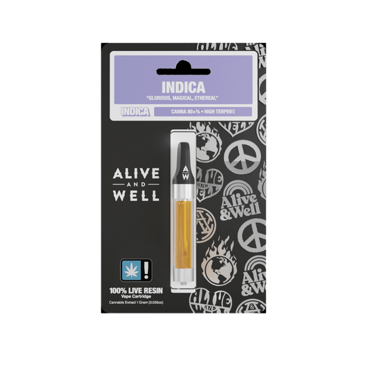 Alive & Well THCA Live Resin Vape Cartridge - Indica Strain - 1 Gram