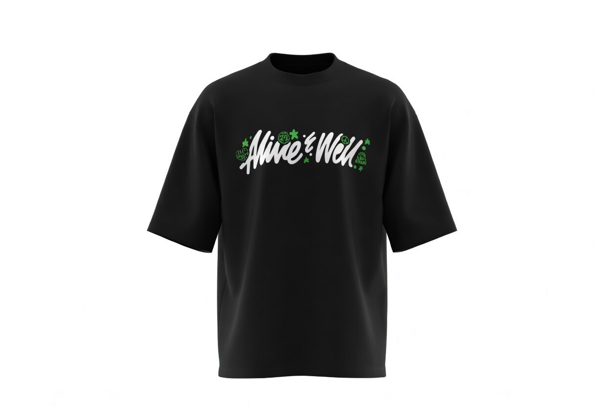 Alive & Well Script Logo Tee — Black
