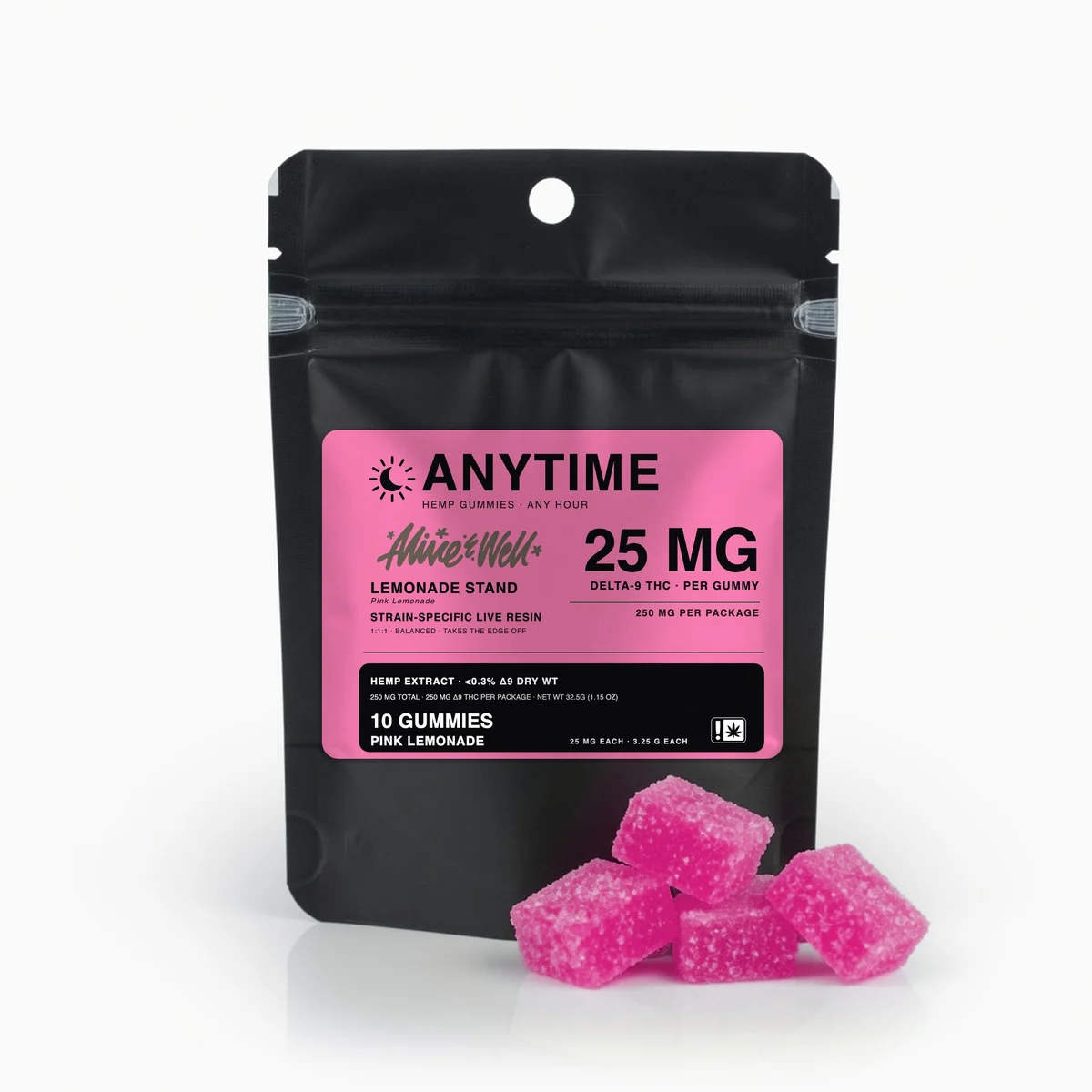 Live Resin Delta-9 Gummies — Anytime · Pink Lemonade — 10 count