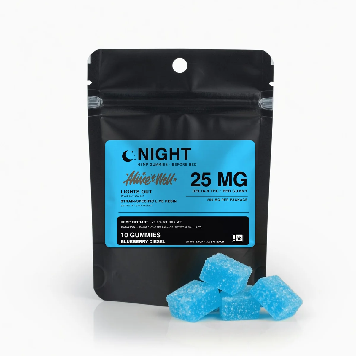 Live Resin Delta-9 Gummies — Night · Blueberry Diesel — 10 count